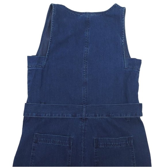 Rachel Comey Denim Jumpsuit Womens Size 4 Front Zip Belted Cuffed Hem Sleeveless - Picture 6 of 9